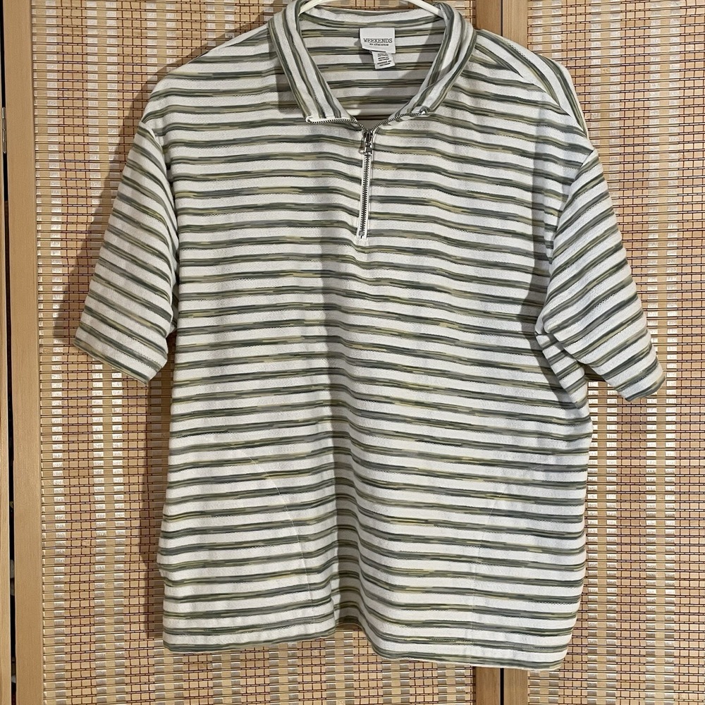 Weekends by CHICOS Womens Size 2/L Striped Top Nautical Activewear Resortwear